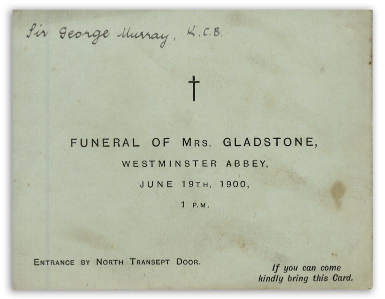 Lot of Three Admission Tickets to the Funeral of Catherine Gladstone, Wife of U.K. Prime Minister William Ewart Gladstone